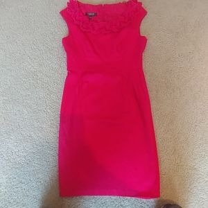Hot Pink shift dress with ruffle accent